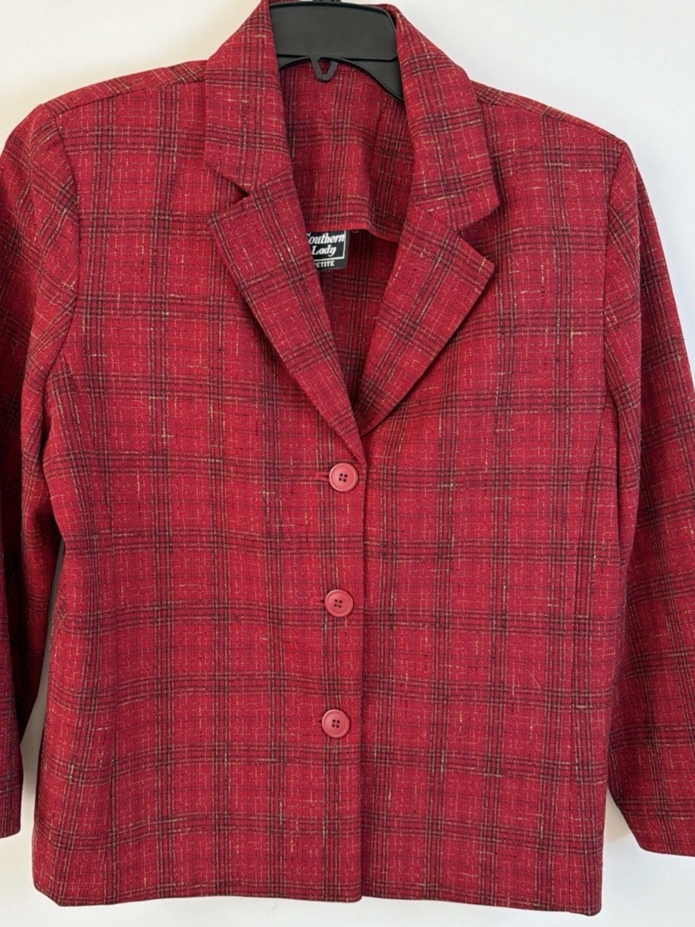 Southern Lady Petite Vintage Red Plaid Button Blazer Women's Petite